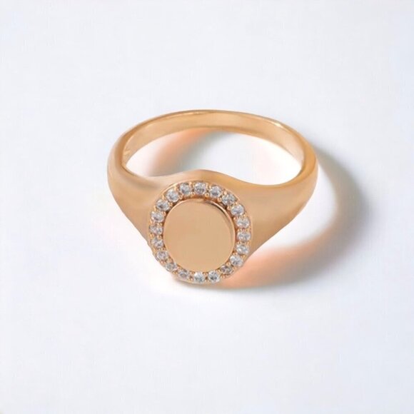 NWT Oval Signet Ring Sz. 8 14K Rose Gold Plated Cubic Zirconia Academia - Picture 6 of 8